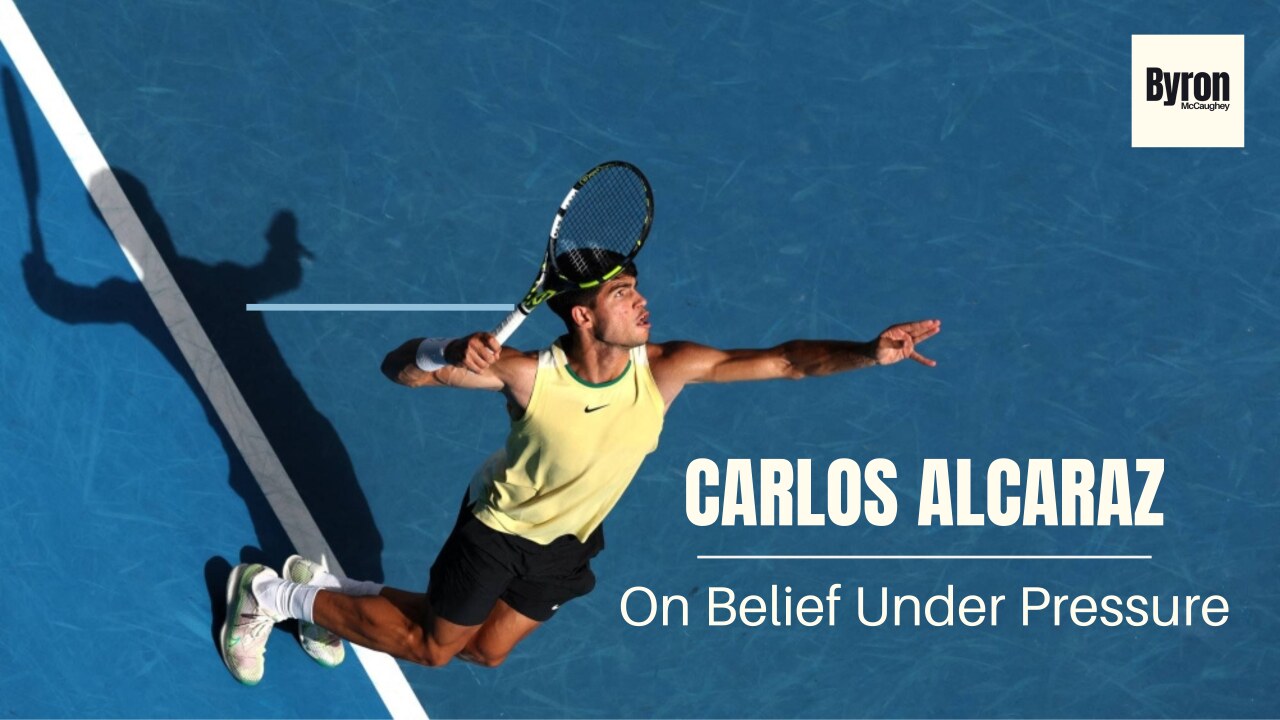 Cover image for the article "Carlos Alcaraz: On Belief Under Pressure"